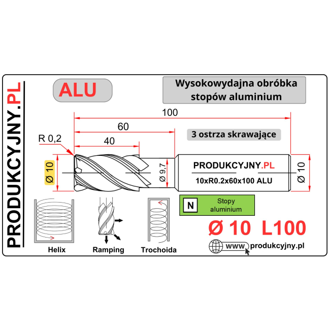 Frez fi 10 R0,2 ALU LONG L100